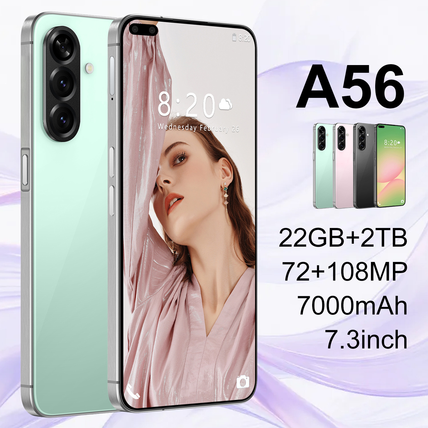 热销A56高端跨境手机真5G高清拍照大屏全球通128GB大内存手机批发