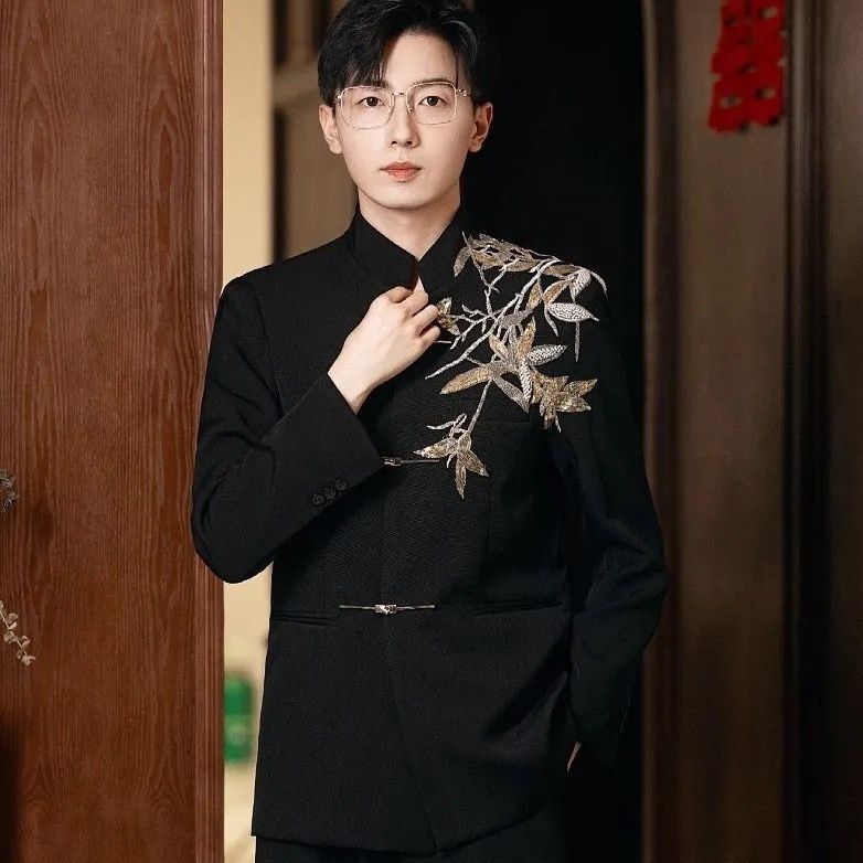 新しい中国風の紳士服中国風の男性の結婚式の秀和服新郎スーツスタンドカラータングスーツメンズチュニック|undefined