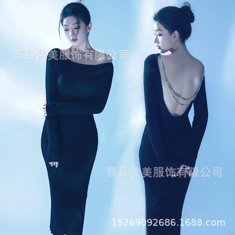 Photo Studio Theme Photography Clothing Retro Fashion Black Sexy Slim Knitted Dress Personal Portrait Photo Art Photo Photo Studio Theme Photography Clothing Retro Fashion Black Sexy Slim Knitted Dress Personal Portrait Photo Art Photo
