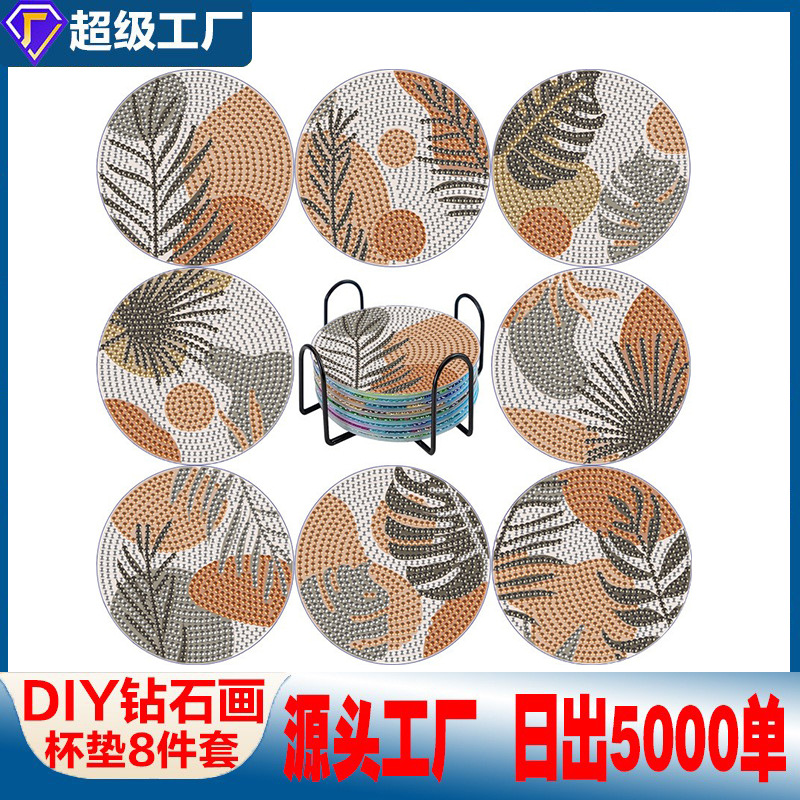 Posavasos acrílicos transfronterizos Diamante pintado Diy mantel TEMU estilo explosivo diamante completo 5d cojín de aislamiento floral hecho a mano