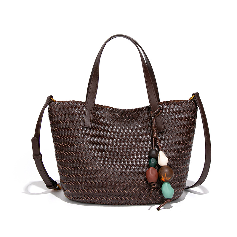 Large Capacity Autumn/Winter New Trendy Woven Hand-Carried Market Basket Tote Bag Soft Leather Hobo Commuter Shoulder Crossbody Bag For Women - Thumbnail 8