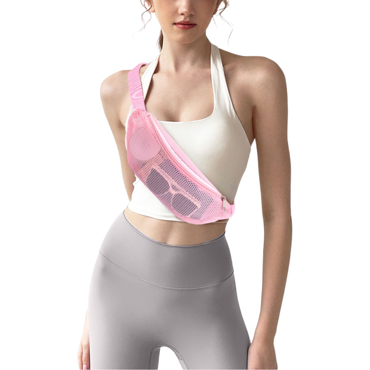 Amazon playa crossbody bolsa de cintura de malla, correa de hombro y cremallera bolsa de teléfono móvil pequeña bolsa de cintura casual hombro al aire libre