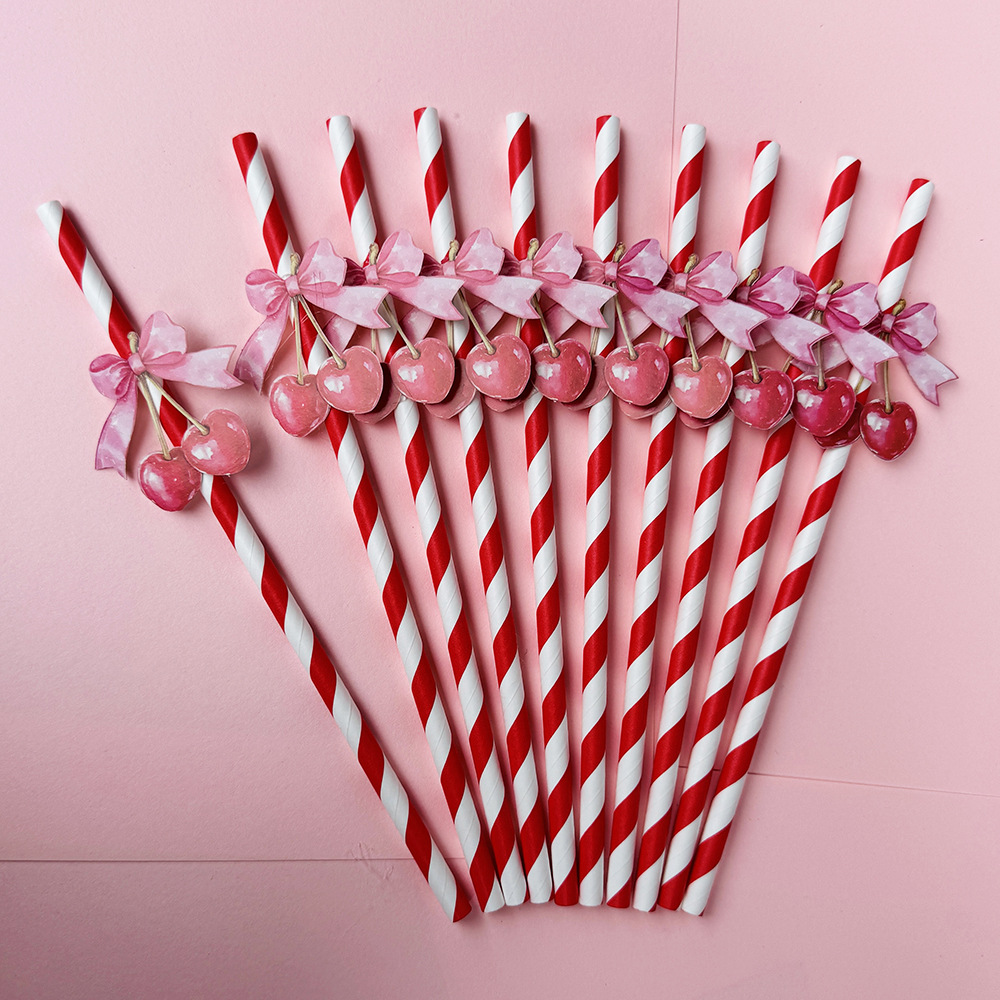 Suministros para fiestas transfronterizas Fruta creativa Limón Cereza Papel desechable Pajita Jugo Bebida Pajita Spot al por mayor