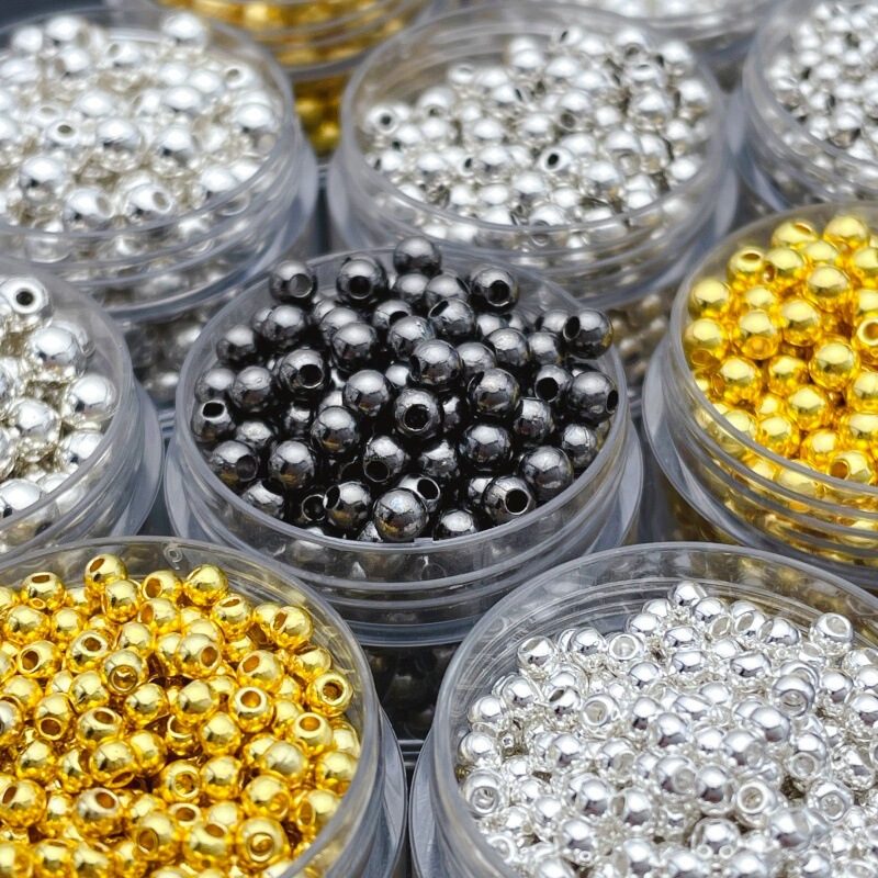 Smooth Beads with Gold and Silver Plating, Fortune-Enhancing Spacer Beads, Alloy Loose Beads, Small Gold Beads for DIY Rope Weaving and Handmade Beading Accessories