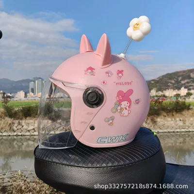 Year Old Kidsren's Helmet Motorcycle Helmet, Motosiklet kaskı (dəbilqə) - peach-pink-melody-high-definition-long-mirror-pink-cat-ears-small-flowers-fall-and-winter-helmet-for-children-aged-1-5-years-old