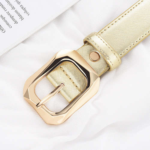 Belt women's Korean fashion trend gold pin buckle wide belt women's simple decorative Korean style jeans belt new style