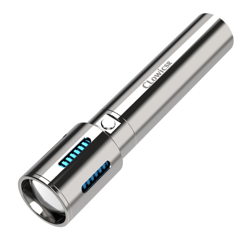 Avanzar en la explosión de la nueva linterna de acero inoxidable de alta luz superbrillante carga al aire libre escalada portátil zoom láser blanco