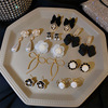 Black mountain tea, retro earrings from pearl, silver needle, Chanel style, french style, silver 925 sample