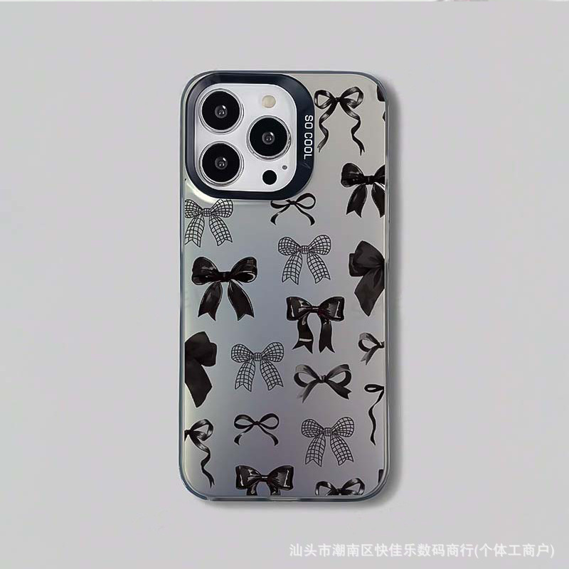 ins黑蝴蝶结适用iPhone保护套苹果11/12/13/14/15/16Promax手机壳