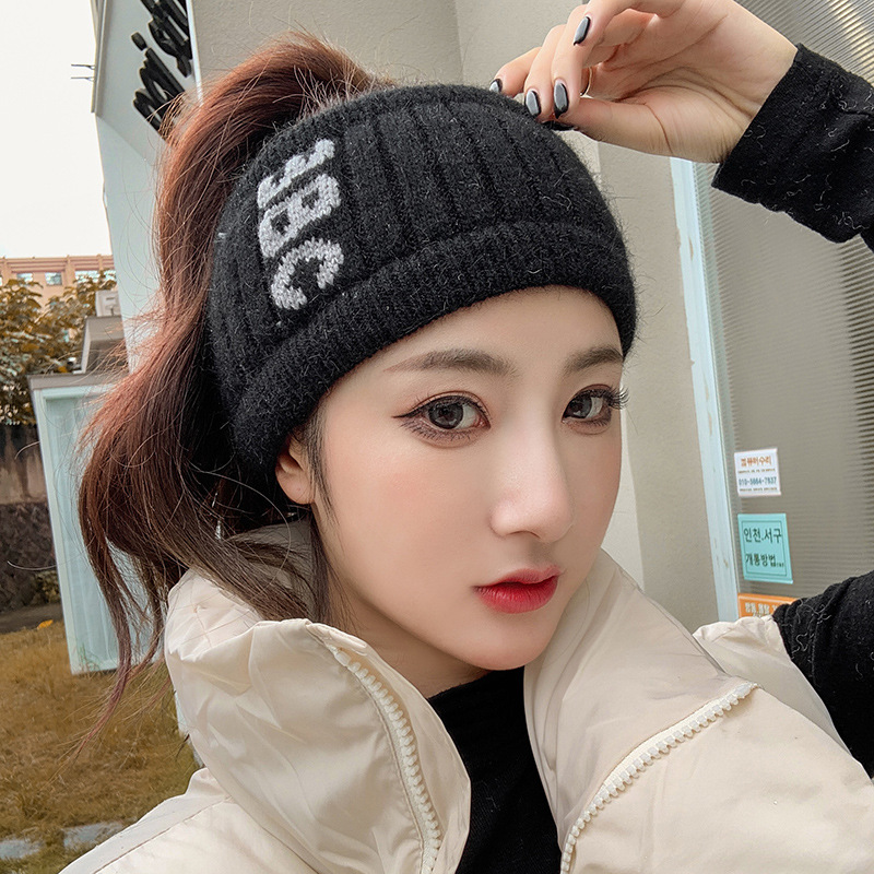 Korean-style Internet Trendy Empty-top Wool Cap Girls Autumn and Winter Thickened Warm Knitted Cap Outdoor Running Duck Tongue Hat