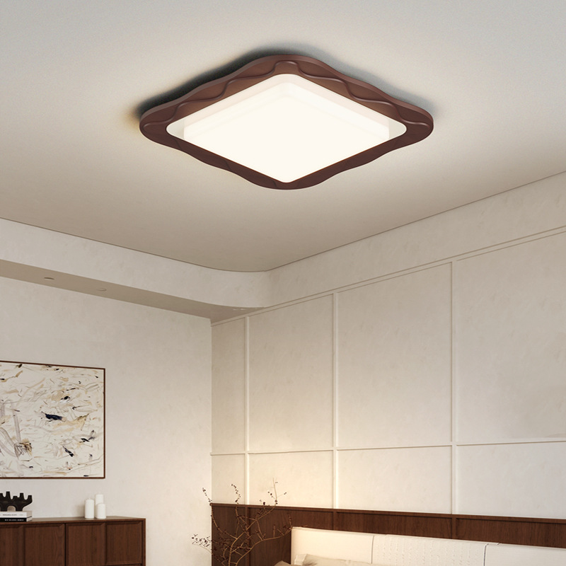 Lámpara principal de sala de estar de estilo antiguo, lámpara de techo de grano de madera de nogal, habitación retro japonesa, dormitorio, base de decoración redonda de madera maciza