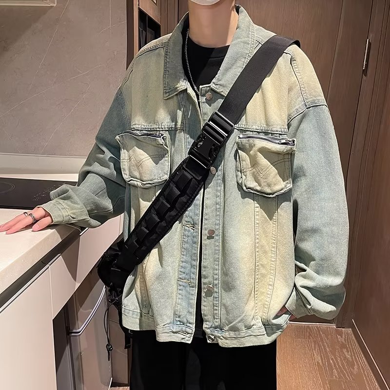 Used Workwear Jacket, Men's Trendy Brand Loose And Cool Top, Retro American Denim Jacket_voghion.com