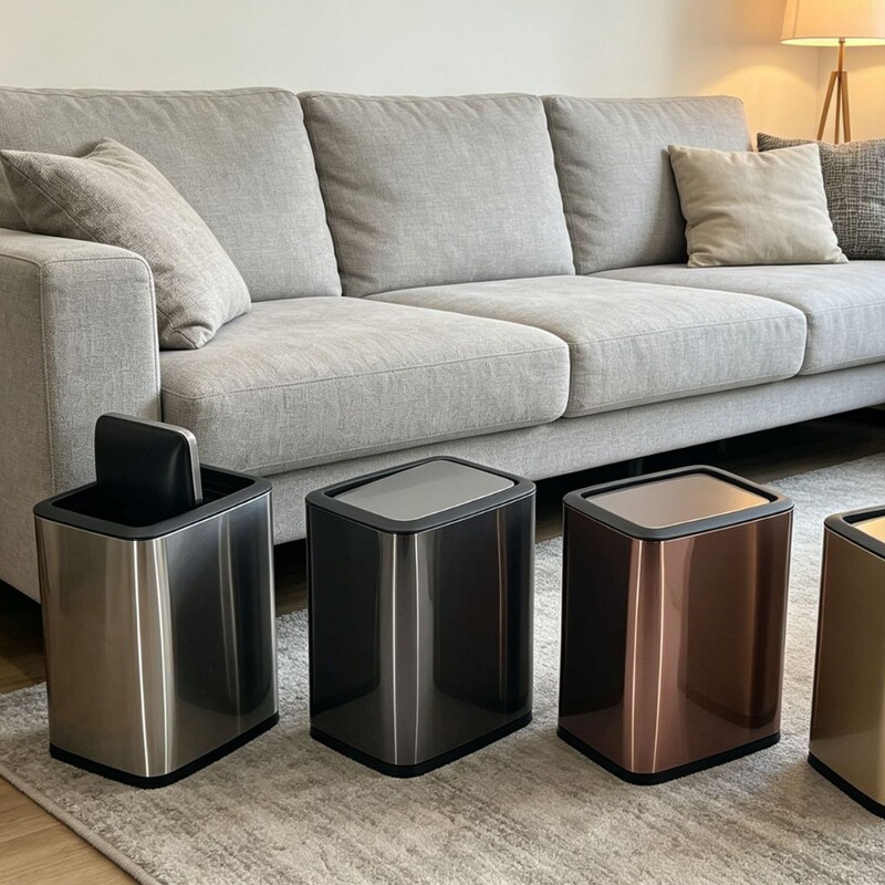 Stainless steel trash can with swing lid for hotel, bathroom, kitchen, large toilet, simple square design for living room Stainless steel trash can with swing lid for hotel, bathroom, kitchen, large toilet, simple square design for living room