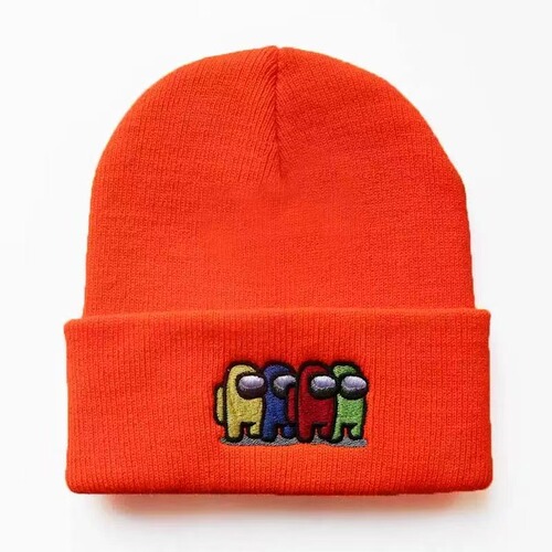 Among Us game cartoon-themed hat, autumn/winter warm knitted hat with rolled brim, solid-color new style knitted hat.