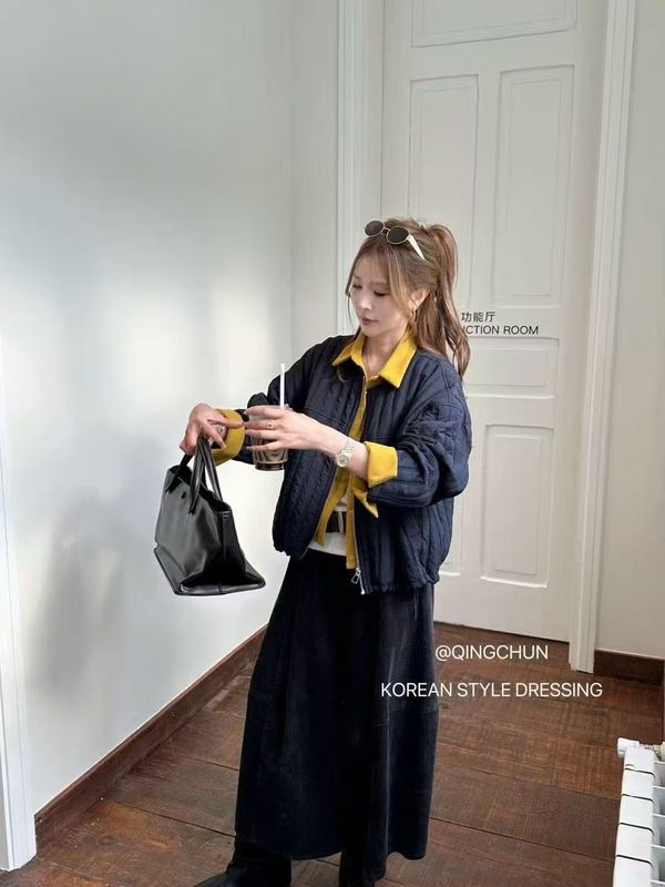 25年秋冬棉服假两件绗棉外套宽松休闲韩版学院风绗棉外套新款保暖|undefined