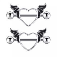 欧美外贸新款不锈钢心形乳环 创意翅膀乳钉人体流行穿刺饰品批发