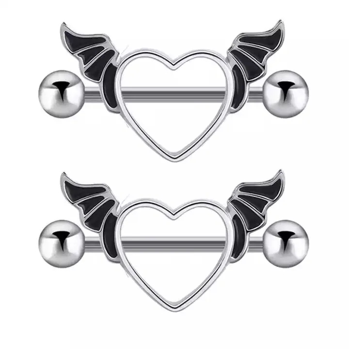 欧美外贸新款不锈钢心形乳环 创意翅膀乳钉人体流行穿刺饰品批发