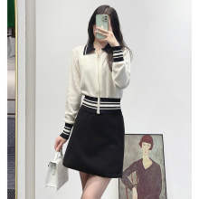 南油高端女装秋冬新款法式轻奢气质毛衣撞色翻领拉链针织上衣外套