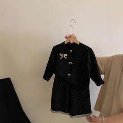Girls' college style suit autumn fashionable little fragrant style bow knit sweater polka dot pants girls two-piece set trendy