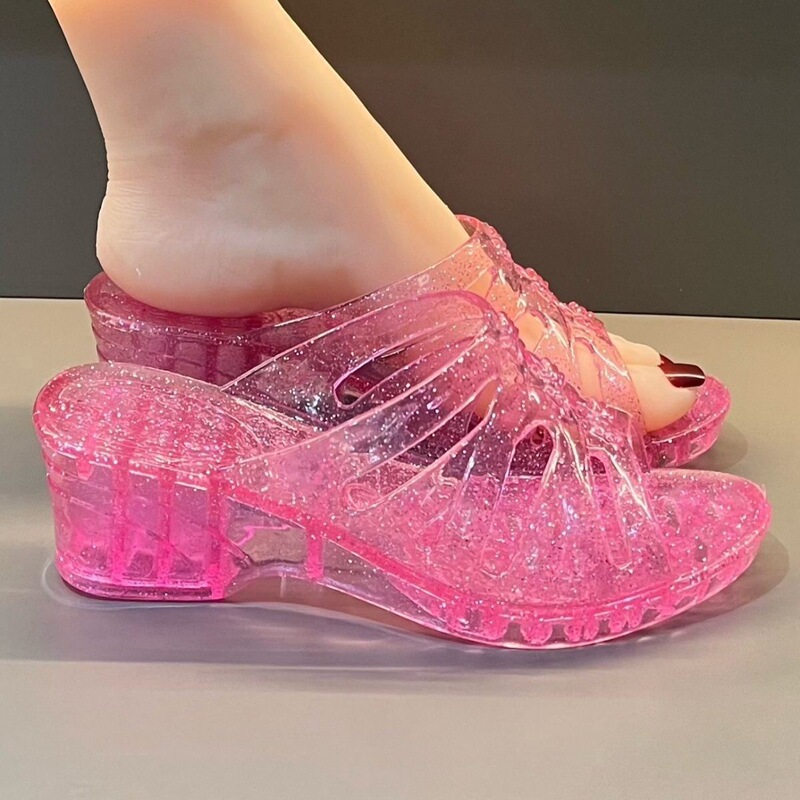 High-Heeled Fashionable New Crystal Shoes, Transparent and Stylish Slippers, Thick-Soled Jelly Non-Slip Height-Increasing Shoes, High-Value Glitter Shoes High-Heeled Fashionable New Crystal Shoes, Transparent and Stylish Slippers, Thick-Soled Jelly Non-Slip Height-Increasing Shoes, High-Value Glitter Shoes