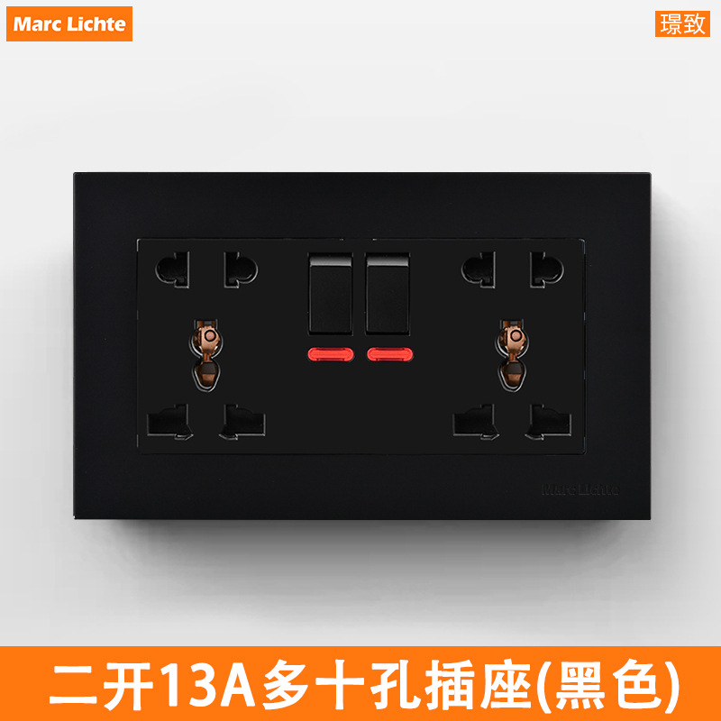 澳门家用146型双联13A多功能十孔黑色万能双多五孔国际通用面板