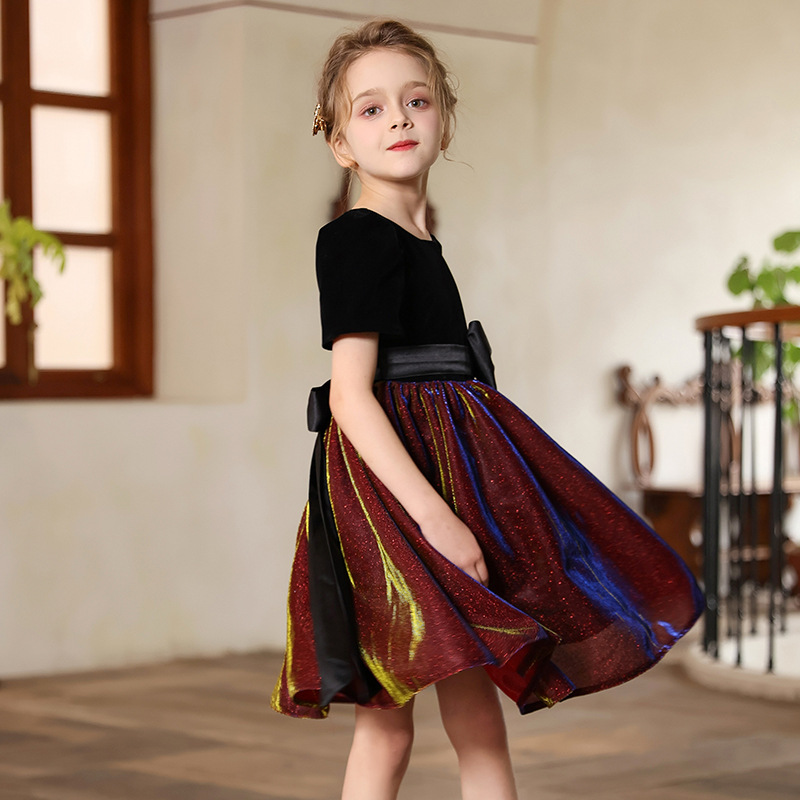 Vestido para niños, vestido de princesa de alta gama para niñas, coro de actuación para niñas, vestido de actuación de cumpleaños de manga corta