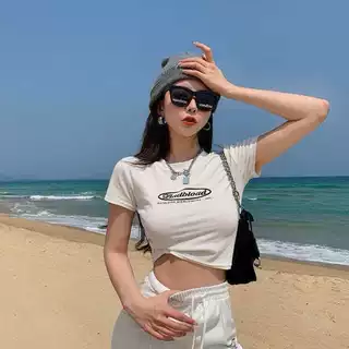 辣妹字母短袖T恤女2026夏季新款甜辣风露脐上衣外贸夏威夷打底衫