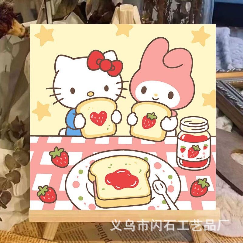 个性甜酷HelloKitty凯蒂猫数字油画diy手绘丙烯油彩画手工装饰画|undefined