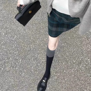 Spring and autumn black gray color matching socks women JK autumn calf socks stitching knee socks academic style autumn and winter stockings hot girl