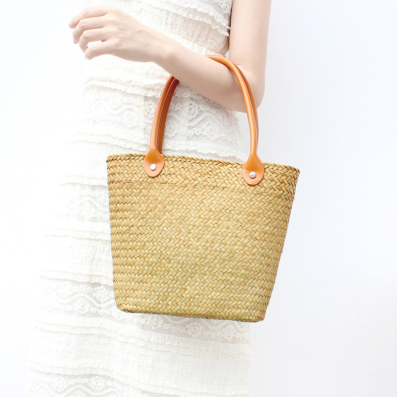 Handmade Woven Bag Handbag Straw Woven Hand Carrying Gift Basket Women's Fashion Shopping Bag Seaside Holiday Bag