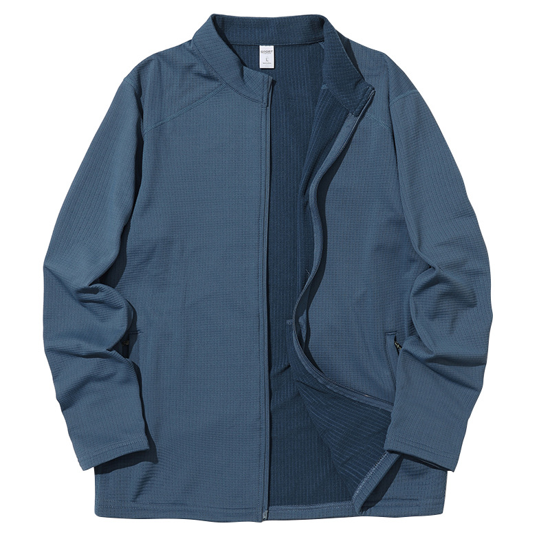Nueva chaqueta de cuello alto para hombre al aire libre suéter casual de color sólido cardigan con cremallera chaqueta deportiva de lana para correr