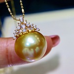 天然海水金珠浓金11-12mm正圆无暇不明显18k金扣头