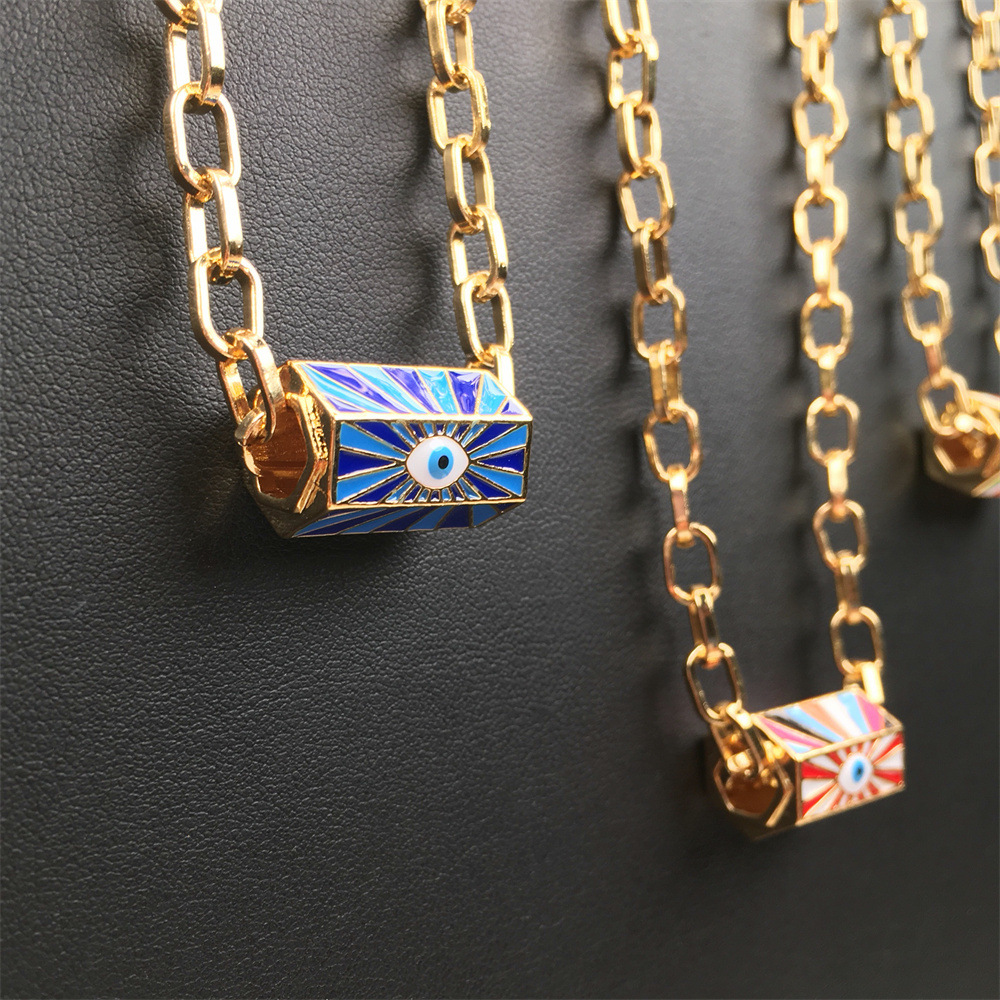 Devilu0027s Eye Copper Drip Necklace Female Ins Hip Hop Tide Gold Plated Thick Chain Clavicle Chain 