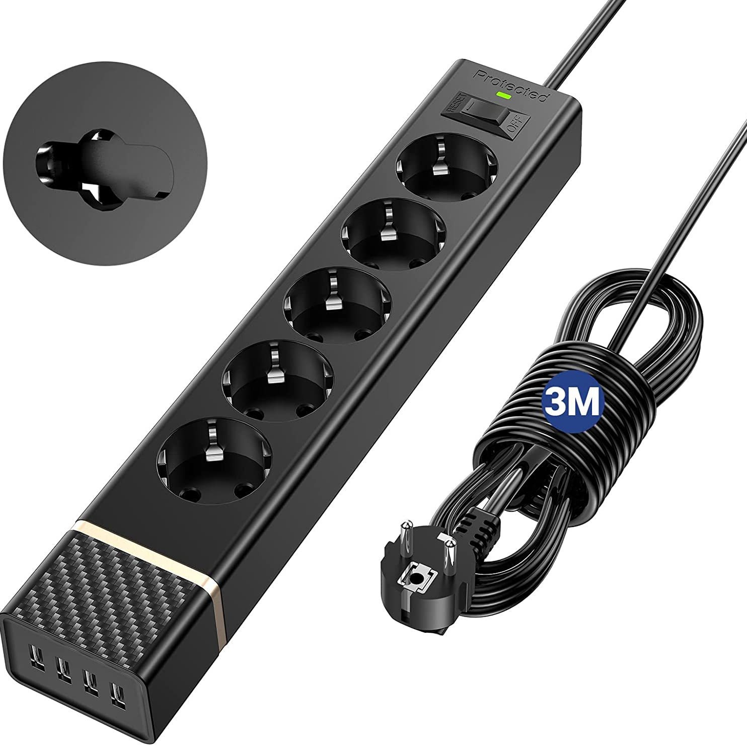 5位欧规USB排插3米电源线1.8米电线欧式排插4个USB充电器2个PD口