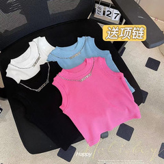 夏の新型の女の子のキャミソールの子供の赤ちゃんの洋気の袖なしのtシャツは身を修める高腰の中で底の上着を掛けます。