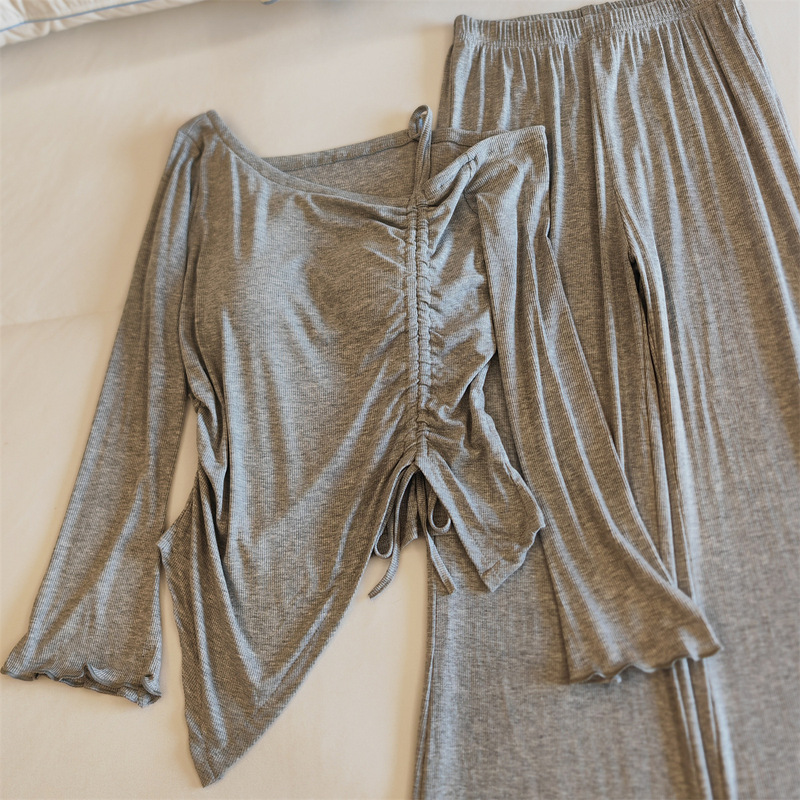 Korean Style Modal Flared Long-Sleeve French Pure Desire Style Pajamas with Chest Pads for Women, New Spring, Autumn, and Winter Loungewear Korean Style Modal Flared Long-Sleeve French Pure Desire Style Pajamas with Chest Pads for Women, New Spring, Autumn, and Winter Loungewear