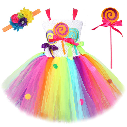 Cross-border new colorful candy ice cream mesh dress holiday party children ballgown dress little girl dress
