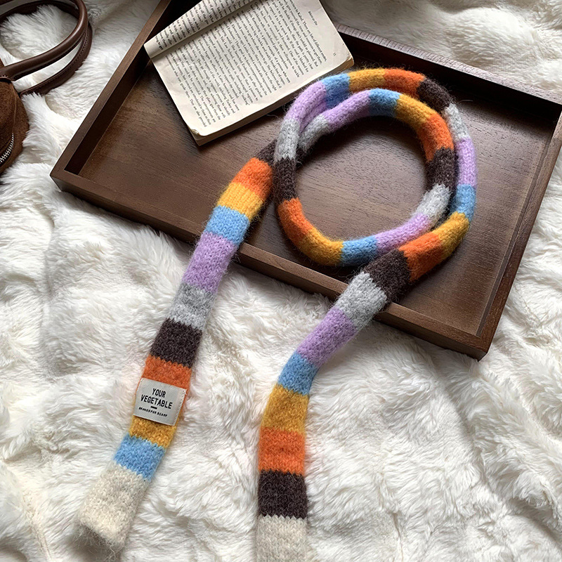 Bufandas de invierno de alta calidad para mujeres nuevas chicas coreanas dulces y frescas, cabello marino, rayas de color contrastantes, bufandas estrechas, bufandas de cuello