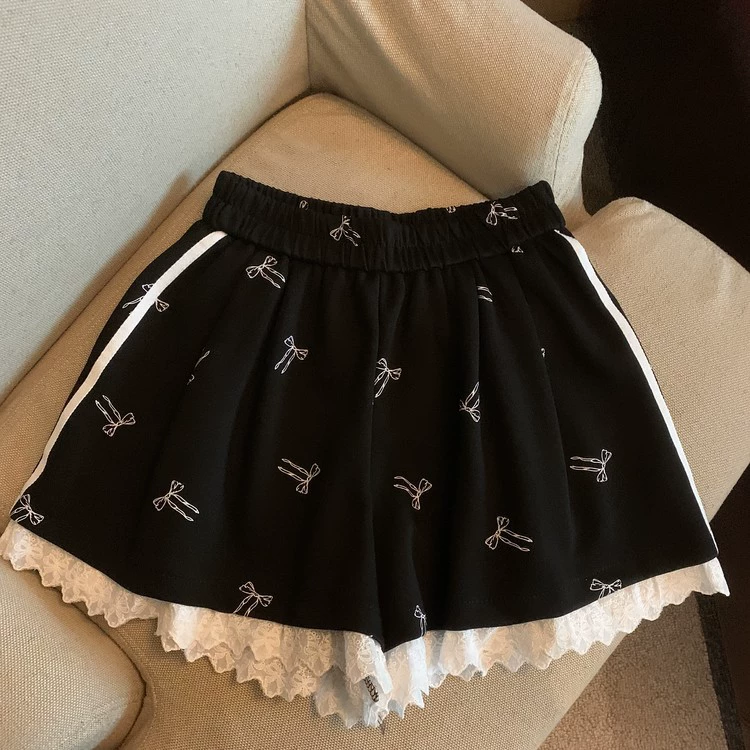 Летние кружевные брюки с бантами, облегающие шорты, кружевное платье, эластичная талия