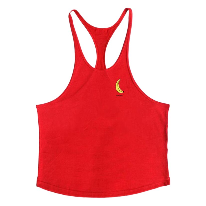 Nuevos hombres sexy de corte bajo correa de hombro delgada fruta impresa Chaleco de algodón plátano fitness chaleco deportivo de verano