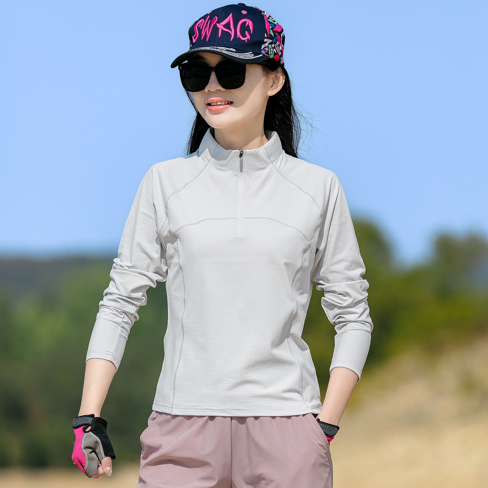 Quick-Drying Clothing for Women in Autumn Running Training Sports Fitness Yoga Clothing Top Stand-Up Collar Half-Zip Long-Sleeved T-Shirt