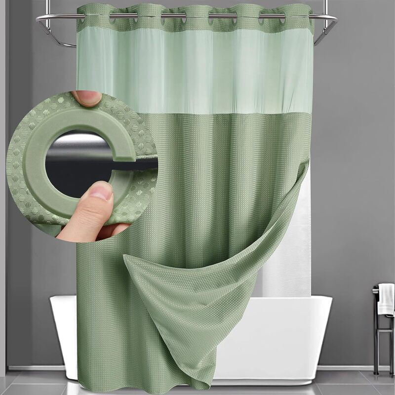 Waffle Shower Curtain Double-Layer Large Ring Polyester Waterproof Curtain Bathroom Curtain Toilet Partition Curtain Waterproof and Mildew-Proof Curtain