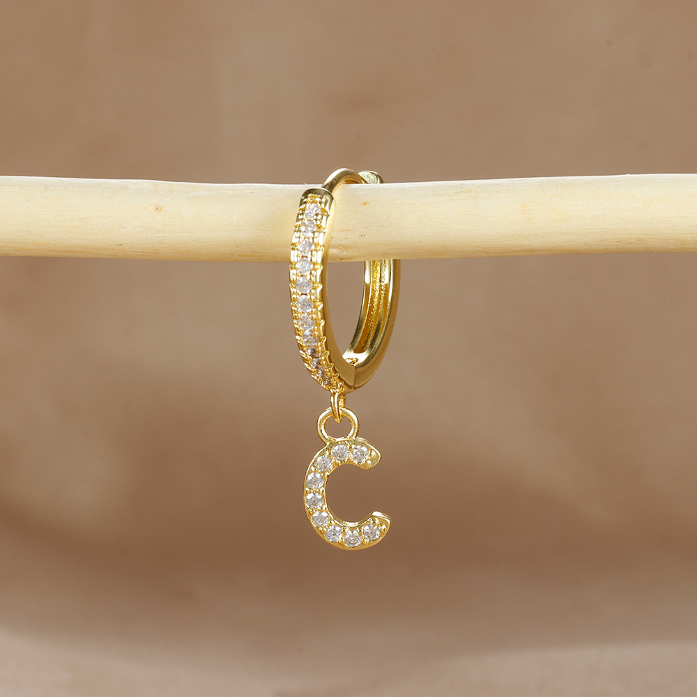6g Weight Copper Ear Needle Material Zircon Inlay Material Charm Sleeper Hoop Earrings, Drop Earrings Classification 1 Piece Quantity Daily Occasion Copper Material Letter Pattern Unisex Gender Plating Design Casual Style 1 Piece Casual Letter Plating Copper Zircon Drop Earrings 5
