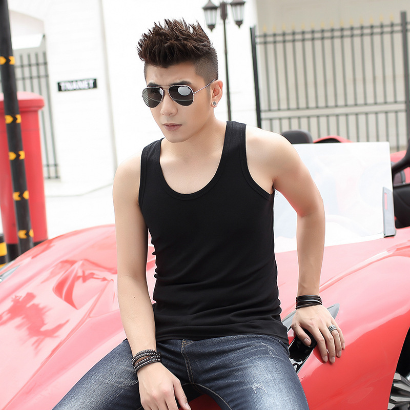 Summer Men's Slim Sports Vest Sexy Body Shaping Pure Cotton Vest Pure Cotton Men's Tight-Fitting Manufacturer Wholesale