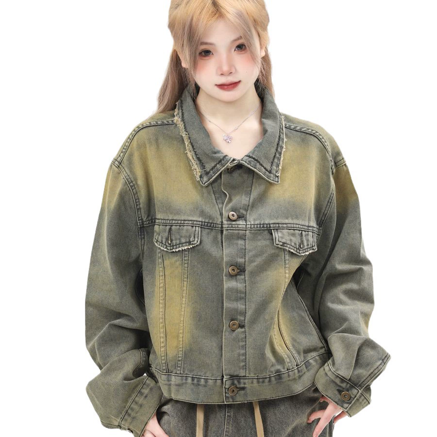 Retro short denim autumn sexy jacket, American style, loose fit