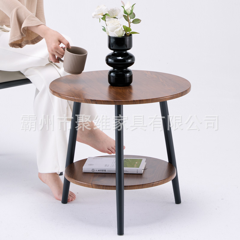 Mesa redonda de doble capa mesa de té de doble capa mesa de hierro forjado estilo nórdico lujoso simple ins mesas de cabezal de cama sofá mesa de té