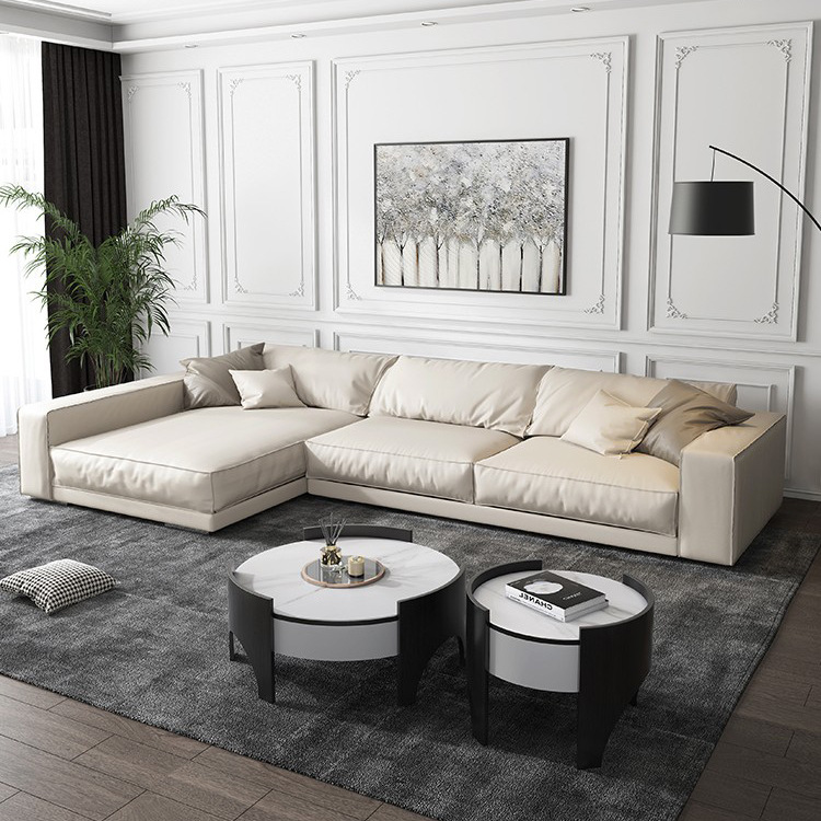Nórdico moderno simple pequeño apartamento sala de estar cuero genuino cuadrado abajo látex tofu bloque tecnología desechable sofá tela