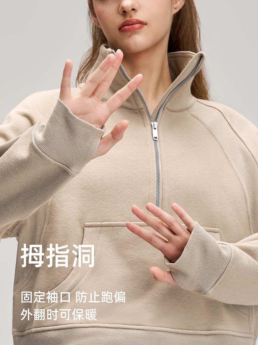Otoño y invierno grueso chaqueta deportiva para mujeres Lulu más chaqueta de camisa de manga larga chimenea de cuello alto con medio cremallera suelta chaqueta