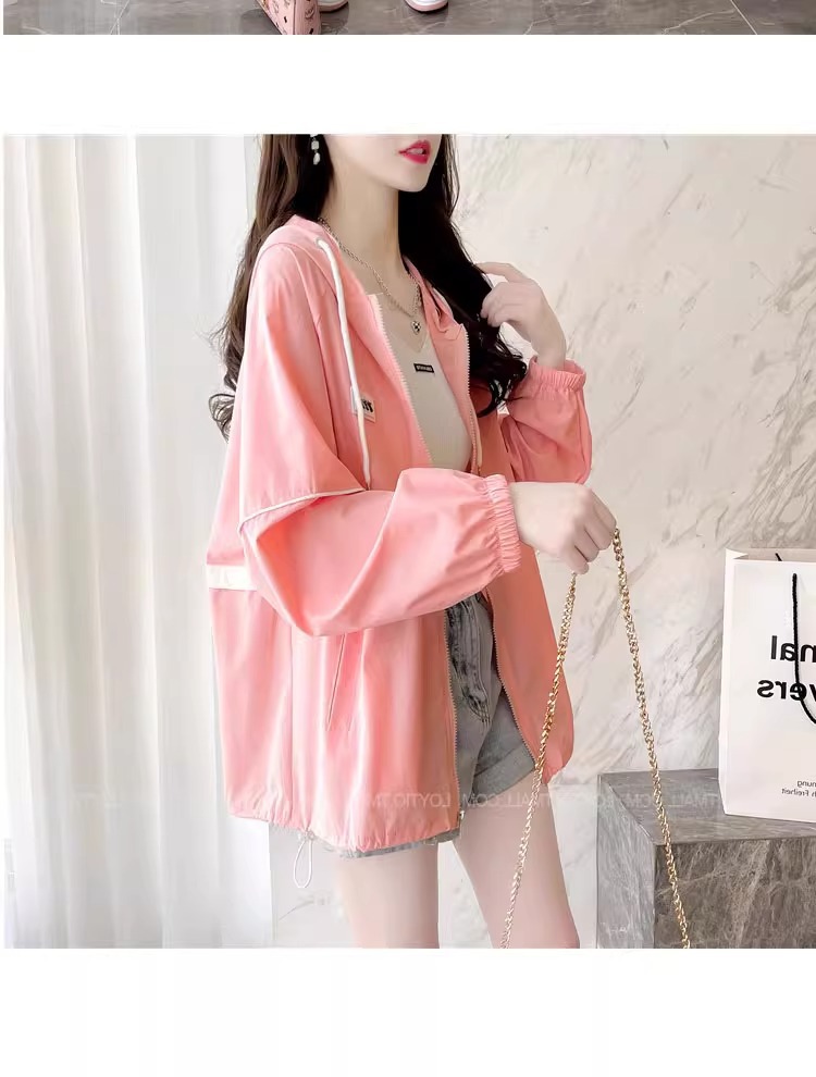 Áo chống nắng nữ dáng rộng có mũ, mỏng thoáng khí mùa hè, phong cách thể thao đa năng — Màu hồng chi tiết 20