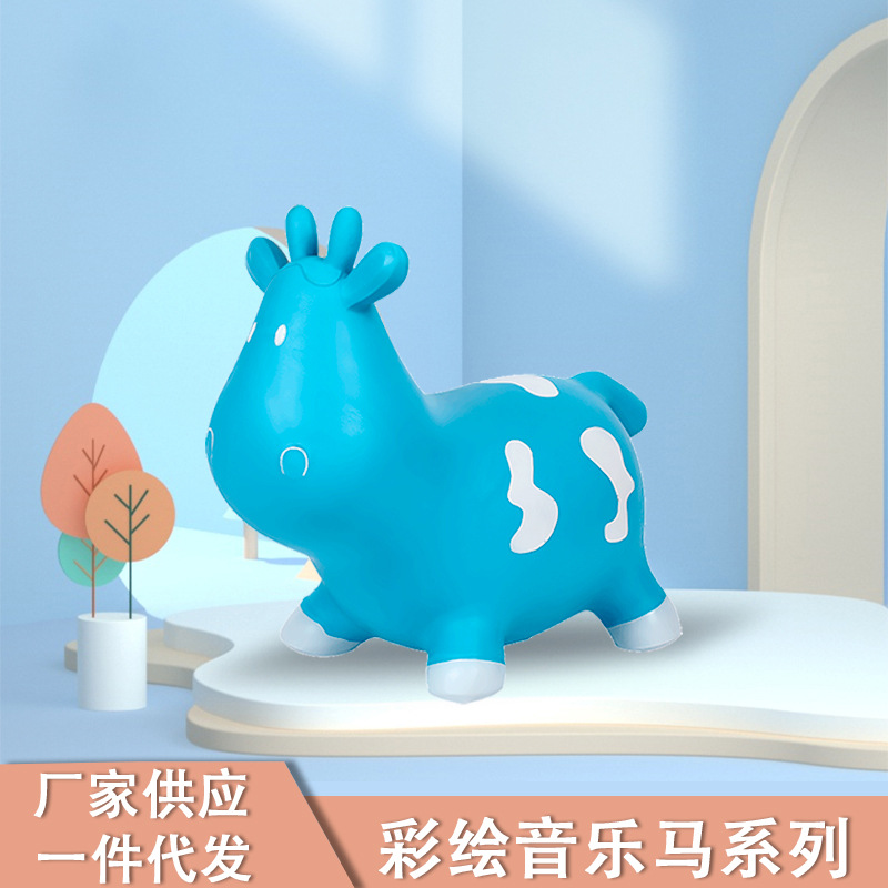 Children's Music Painted Jumping Cow PVC Thickened Explosion-proof Inflatable Horse Riding Indoor Anti-fall Inflatable Toys for Children